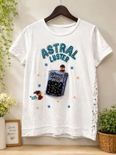 rough ラフ 本型アップリケ 半袖Tシャツ ホワイト レディース 星 刺繍のサムネイル