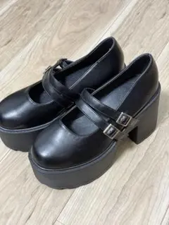 【未使用】黒 25.0 靴 10cm厚底ローファー GRL ci588のサムネイル