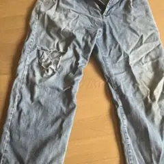 ライトブルーデニム パンツ ダメージ加工