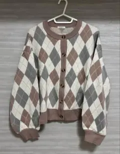 colza ピンク アーガイル柄カーディガン