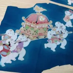 御所人形　童子　神輿　祭り　青緑　ハギレ　古布　柄　セット❣