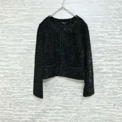 デュセイ due sei ツイード調ノーカラージャケット M 黒　新品　タグ付き