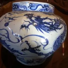 中国陶磁器　元染付　龍大壺