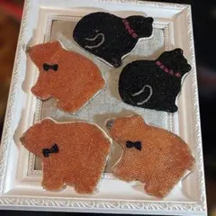 クマと猫のビーズコースター5枚セット
