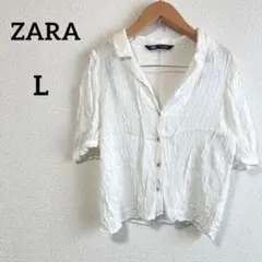 ZARA ザラ 半袖シャツ ブラウス レーヨン シワ加工 開襟 羽織り M-L