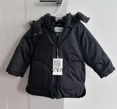 ZARAザラキッズ 新品タグ付き未使用 2-3Yブラック中綿ダウンコート フード