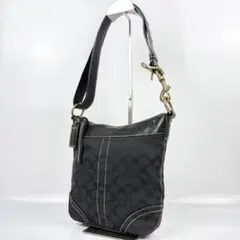 美品 COACH コーチ シグネチャー レザー ショルダーバッグ 黒 10402