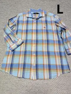 BURBERRY BLACK LABEL メンズ 七分袖 チェックシャツ 麻　綿