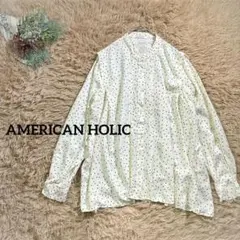 《アメリカンホリック》ボタンシャツ　ドット柄ブラウス　バンドカラー　ゆったり　М