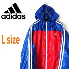 adidas アディダス 赤青色 ナイロンジャケット フーディー アウター