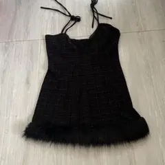 GRL ブラック ファー付きキャミワンピース L