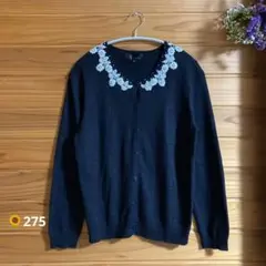 ブラック レース襟 カーディガン LL