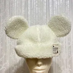ミッキーマウス ディズニー ボア キャップ ホワイト アイボリー 耳付き