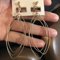 【No.124】上品アンティーク調華奢ゴールド楕円リング3連イヤリング新品お洒落