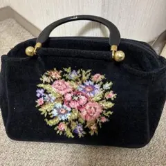 FEILER 黒 花柄刺繍 ハンドバッグ