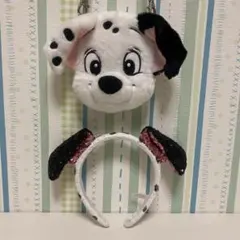 １０１匹わんちゃん　ぬいぐるみ顔型パスケース　スパンコール　カチューシャ　セット