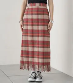 CIAOPANIC TYPY 裾フリンジストールチェックスカート 赤　チェック