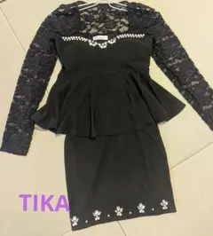 TIKAキャバドレス セットアップブラックレースビジュータイトドレス