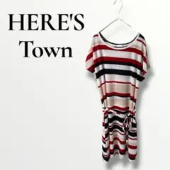 HERE'S Town ヒアーズタウン　ストライプ 半袖ワンピース　ボーダー　Lのサムネイル