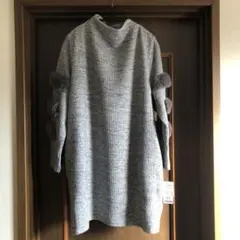 noa-ge 流行りのグレー ファー付き❤️長袖チュニック&タイツ＆ソックス付