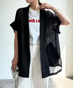 黒　DouDou メッシュ半袖ジャケット ブラックのサムネイル