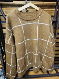 ブラウン チェック柄 ニットセーター