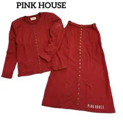 【美品】 ピンクハウス　セットアップ　スウェット Aライン リボン刺繍　ロゴ　赤