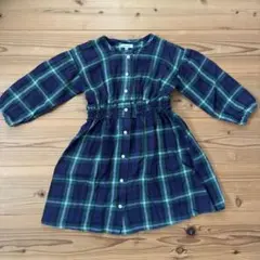セラフ　ネイビー・グリーンチェック七分袖ワンピース