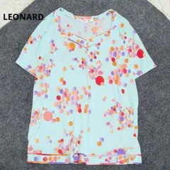 レオナール✨カットソー Tシャツ 花柄 半袖 ハイネック プリントトリム