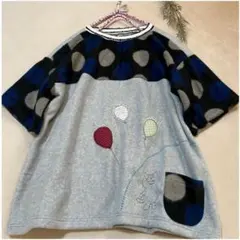 【ハンドメイド】大きめS size“冬でもTシャツ” 〜猫とフーセン〜(冬仕様)