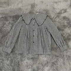 ap retro｜チェックブラウス（F）黒 ビッグカラー ボタン 長袖のサムネイル