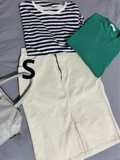 【S】Ray BEAMS ストレッチ コーデュロイ タイトスカート 白