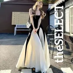 韓国 服 レディース ワンピース 白 モノトーン ノースリーブ ロングドレス 黒