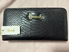 最終大幅お値下げ‼️日本未発売　Harrods 超美品ヘビ柄合皮長財布 黒のサムネイル