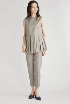 ミラオーウェン ペプラムブラウス テーパードパンツ ベージュ M