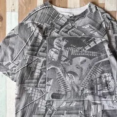 【希少!!】90s M.C.Escher 相対性 総柄 プリントTシャツ L