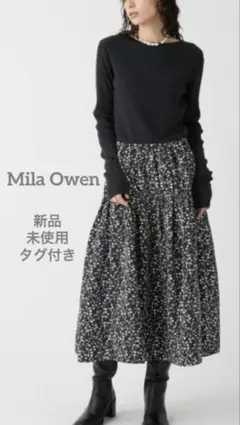 新品未使用ミラオーウェン バルーンスカートドッキングリブニットワンピース 花柄