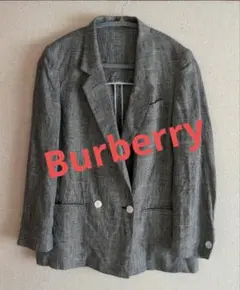 【Burberry】グレンチェック 麻素材テーラードダブルジャケット