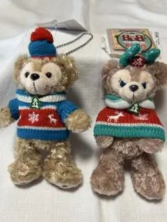 ③☆新品・ 미사용 ☆ダッフィー ・シェリーメイ ぬいぐるみバッチ クリスマス