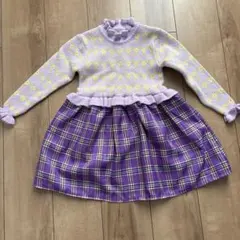 SHEIN 紫色 チェック　花柄　長袖ワンピース　ニット　110