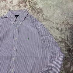 90's Ralph Lauren 長袖ストライプシャツ パープル XL