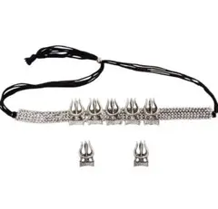 【新品】酸化シルバー チョーカー＆ピアス セット トリシューラ 試金石 調節可能