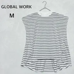 GLOBAL WORK ストライプ ノースリーブ Tシャツ M i5276