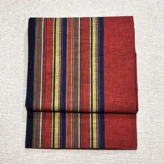 【B89】赤系 シンプルなストライプ柄 名古屋帯