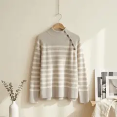 23区 洗える ウール カシミヤ パネルボーダー ハイネック ニット M