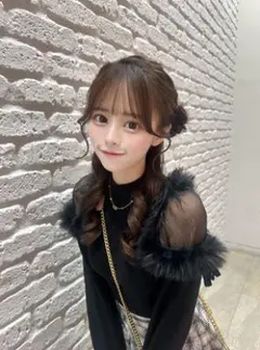 ファーショルダーニットトップス ブラック