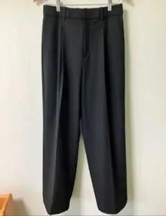 【ユニクロ】タックワイドパンツ（丈長め）　Lサイズ　ブラック　股下74cm