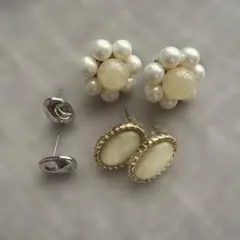 け*ま様 パールとオーバル型のピアスセット