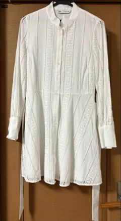 ZARA ホワイトレースカットシャツワンピース　新品未使用