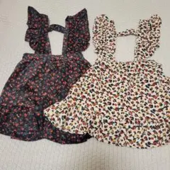 90cm 花柄 ワンピース 色違いセット 双子コーデのサムネイル